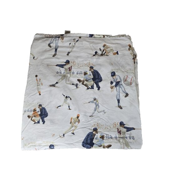 Pottery Barn Kids VINTAGE BASEBALL Flat Sheet FULL White Organic Cotton - Picture 1 of 3